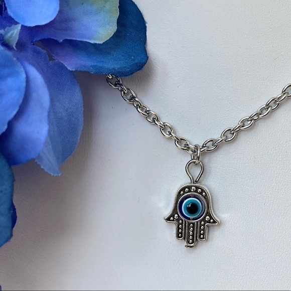 Hamsa Evil Eye Stainless Steel Necklace - Picture 8 of 12